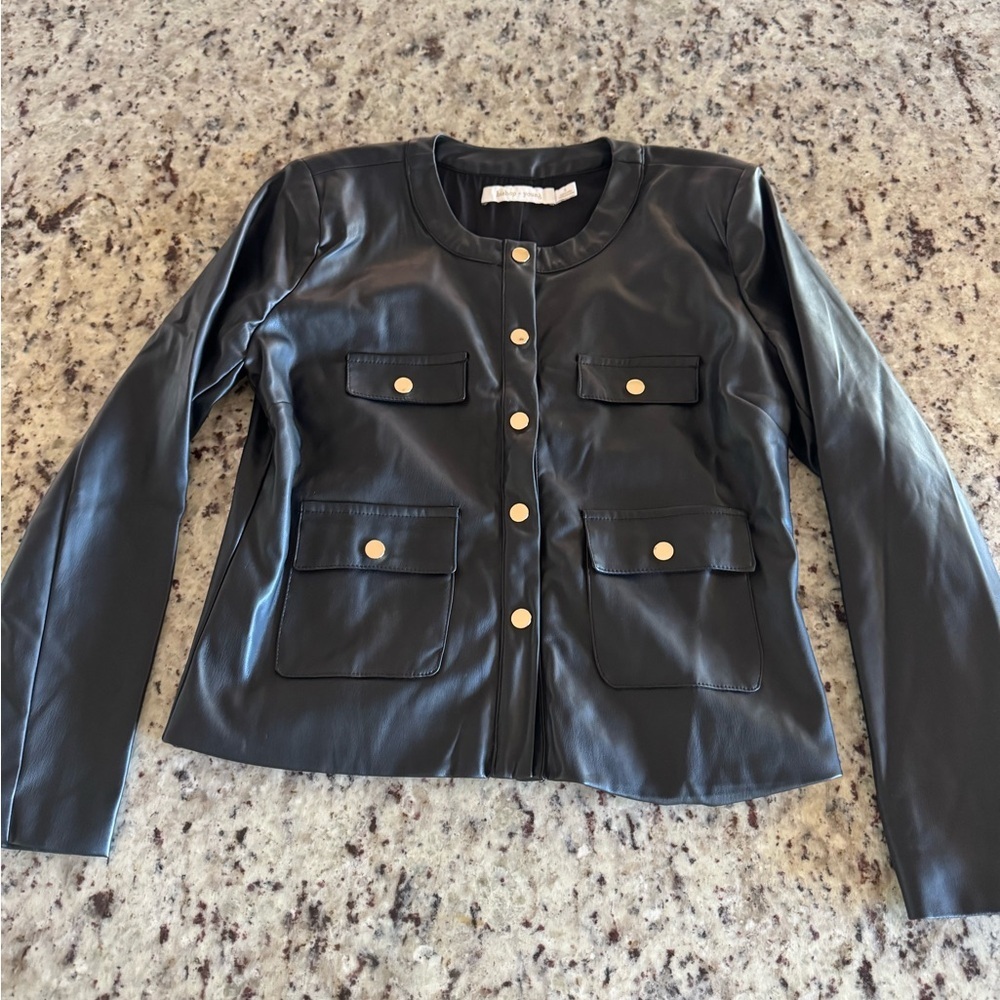 Bishop and Young- Black Faux Leather Snap Jacket - Picture 2 of 3